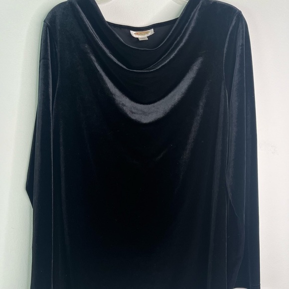 Talbots Velour Velvet Blouse Top Womens Size Medium Black Cowl Neck - Picture 2 of 8